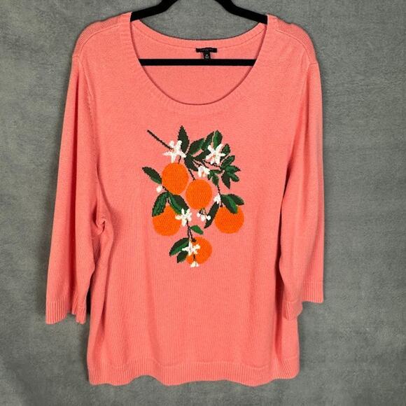 Talbots Sweater Womens 2X Pink Fruit Oranges Long Sleeve Preppy Resort Spring - Picture 1 of 11